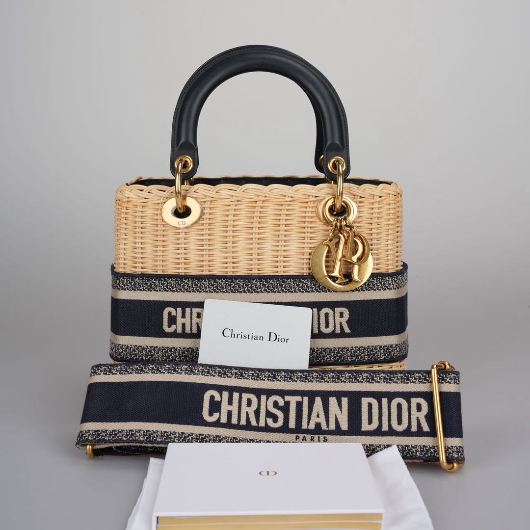 Dior Lady Dior Canvas Blue Handbag Rovelle Bags