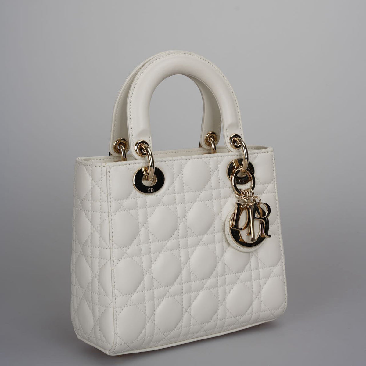 Christian Dior White Small Lady Dior Bag In Cannage Lambskin Leather With Gold Hardware 2020 Rovelle Bags
