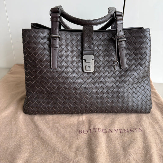 Bottega Veneta Roma Large Intrecciato Nappa Leather Dark Brown 35cm