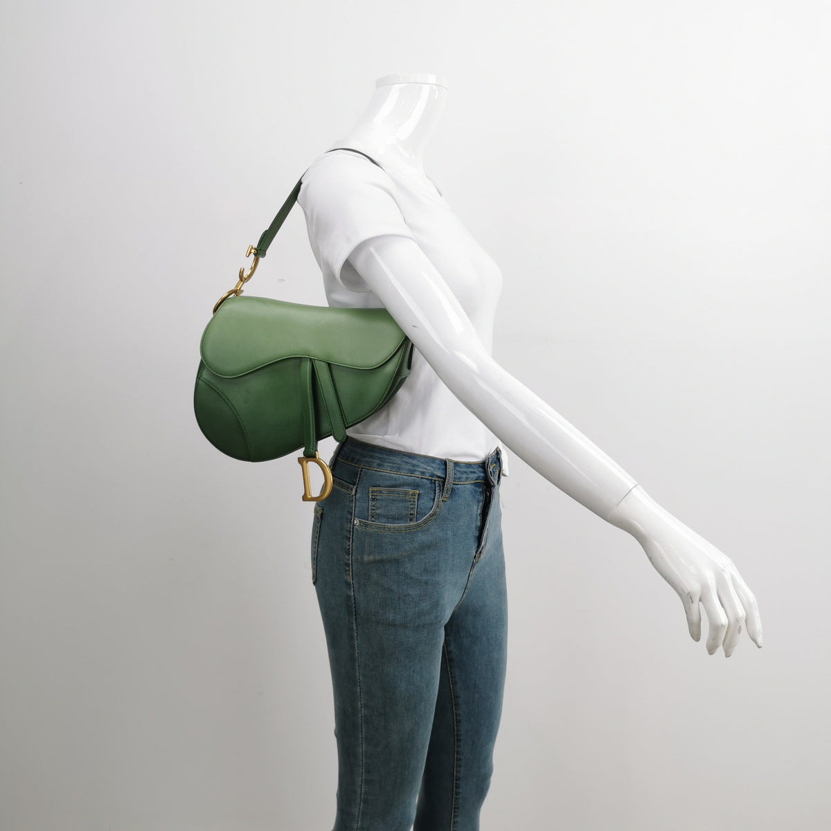 Dior Saddle Medium Green Leather Gold Hardware Shoulder Bag Rovelle Bags