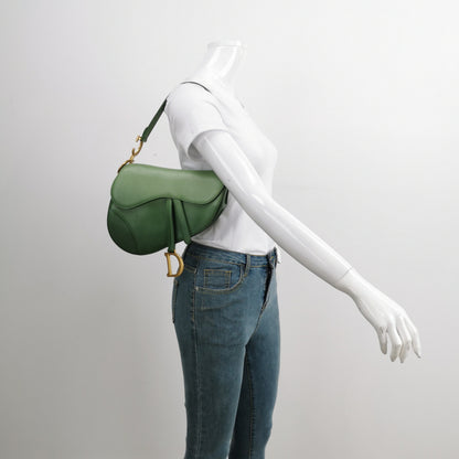 Dior Saddle Medium Green Leather Gold Hardware Shoulder Bag Rovelle Bags