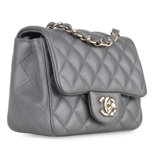 Chanel Mini Square Classic Flap - Grey Lambskin Rovelle Bags