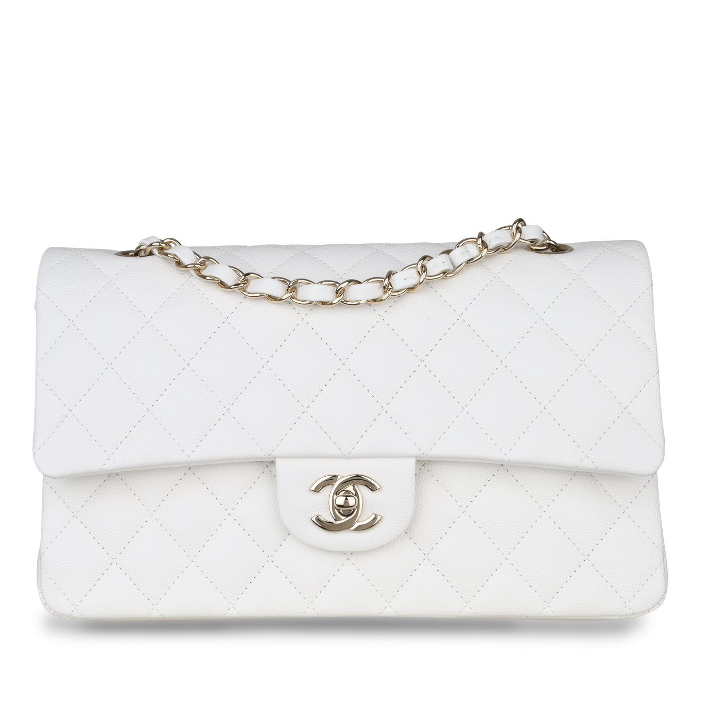 Chanel Medium Classic Flap - White Caviar Rovelle Bags