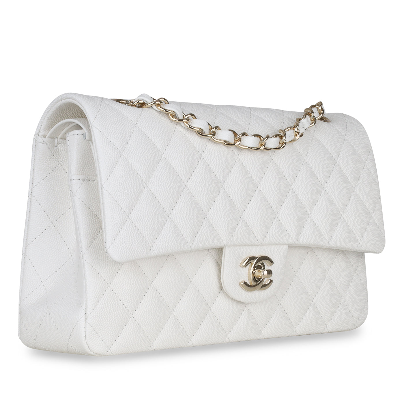 Chanel Medium Classic Flap - White Caviar Rovelle Bags