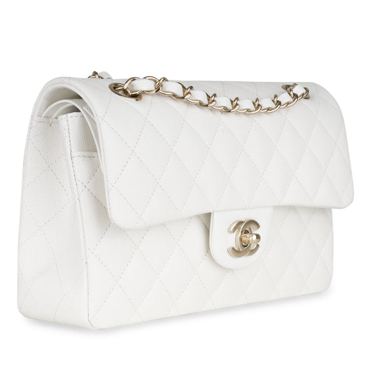 Chanel Small Classic Flap - White Caviar Rovelle Bags