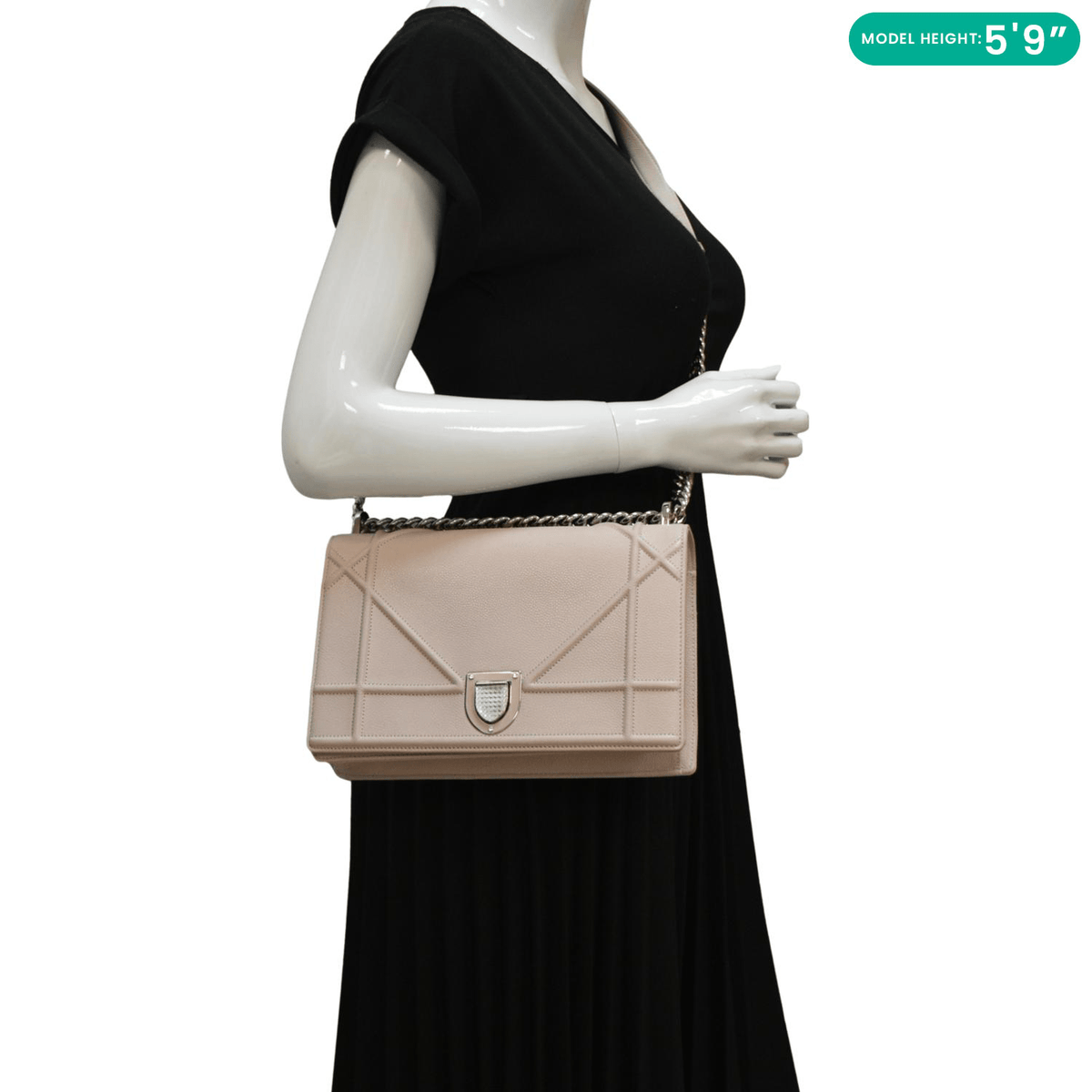 CHRISTIAN DIOR Diaroma Flap Grained Calfskin Leather Crossbody Bag Light Pink Rovelle Bags