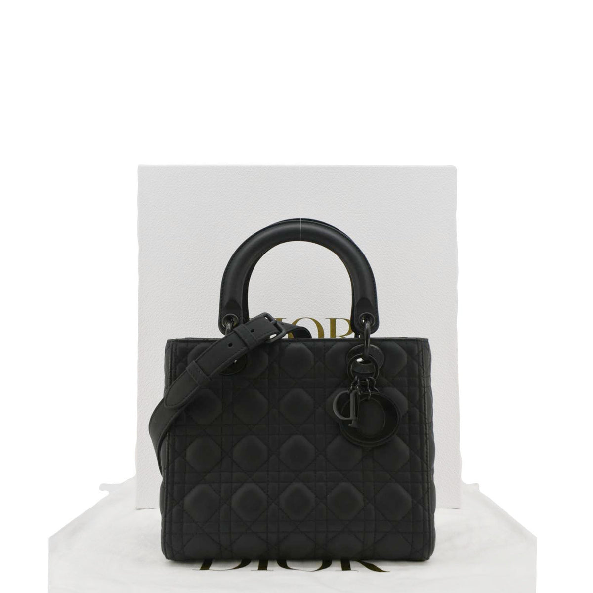 CHRISTIAN DIOR Lady Dior Ultra Matte Cannage Calfskin Leather Shoulder Bag Black Rovelle Bags