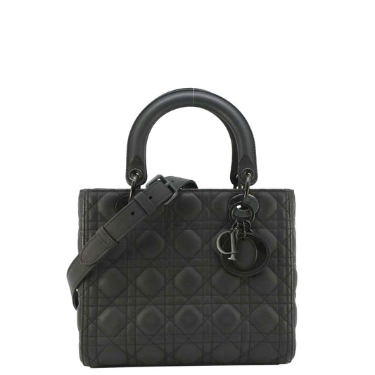 CHRISTIAN DIOR Lady Dior Ultra Matte Cannage Calfskin Leather Shoulder Bag Black Rovelle Bags