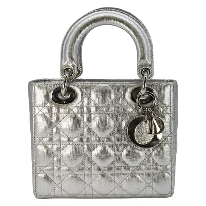 CHRISTIAN DIOR Lady Dior Lambskin Leather Shoulder Bag Metallic Silver Rovelle Bags