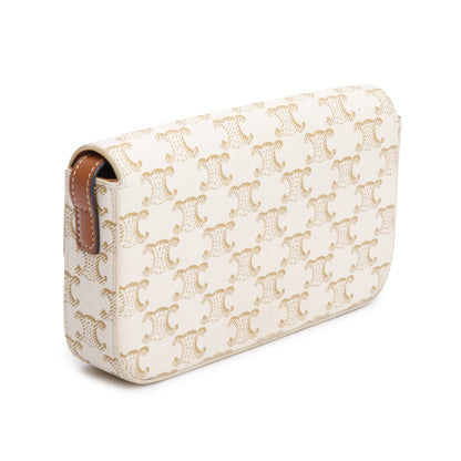 Celine 2021 White Triomphe Canvas and Calfskin Leather Claude Shoulder Bag