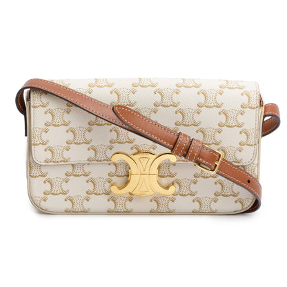 Celine 2021 White Triomphe Canvas and Calfskin Leather Claude Shoulder Bag