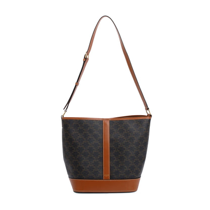 Celine 2022 Brown Triomphe Canvas Medium Bucket Bag
