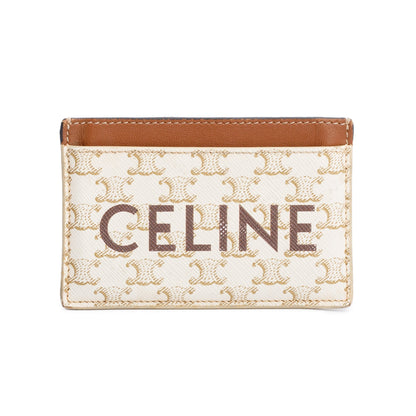 Celine 2022 White/Tan Triomphe Canvas Logo Card Holder