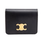 Celine 2023 Black Shiny Calfskin Leather Triomphe Compact Wallet