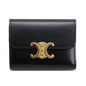 Celine 2024 Black Shiny Calfskin Leather Triomphe Compact Wallet