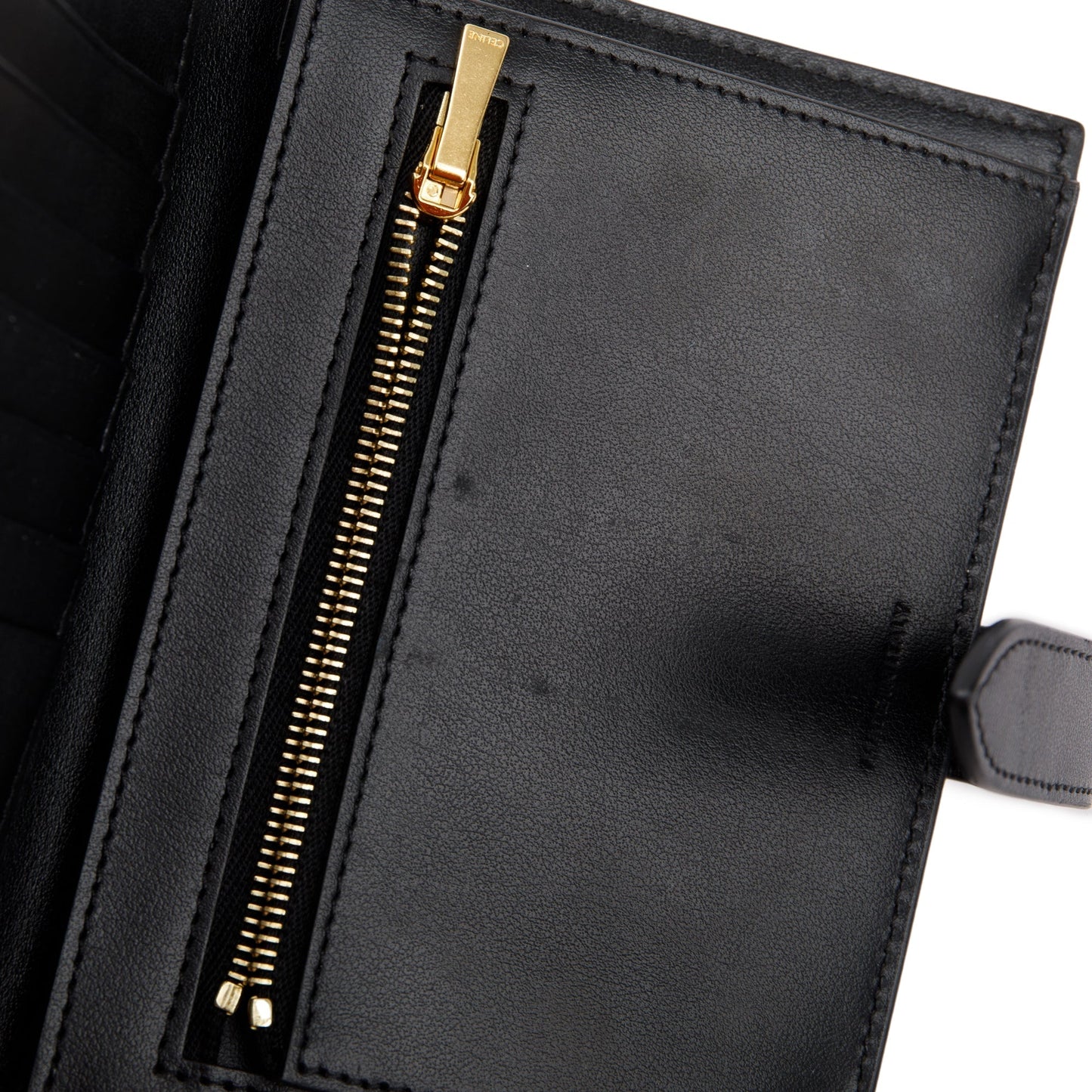 Celine Black Grained Calfskin Leather Medium Strap Wallet