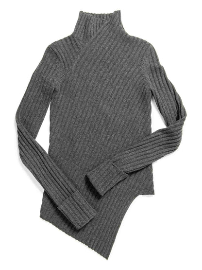 Luxury CELINE Cashmere Asymmetrical Turtleneck Sweater Heather Grey