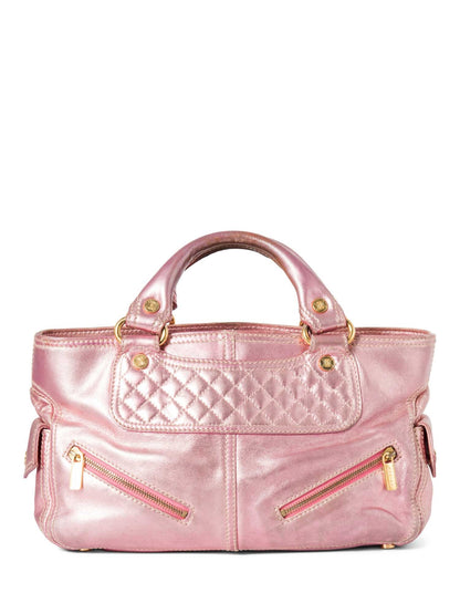 Luxury CELINE Logo Shimmer Leather Boogie Bag Pink Gold