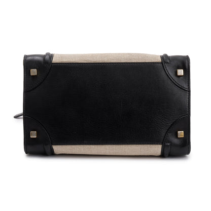 Celine Natural Canvas and Black & Navy Tricolour Calfskin Leather Mini Luggage Tote