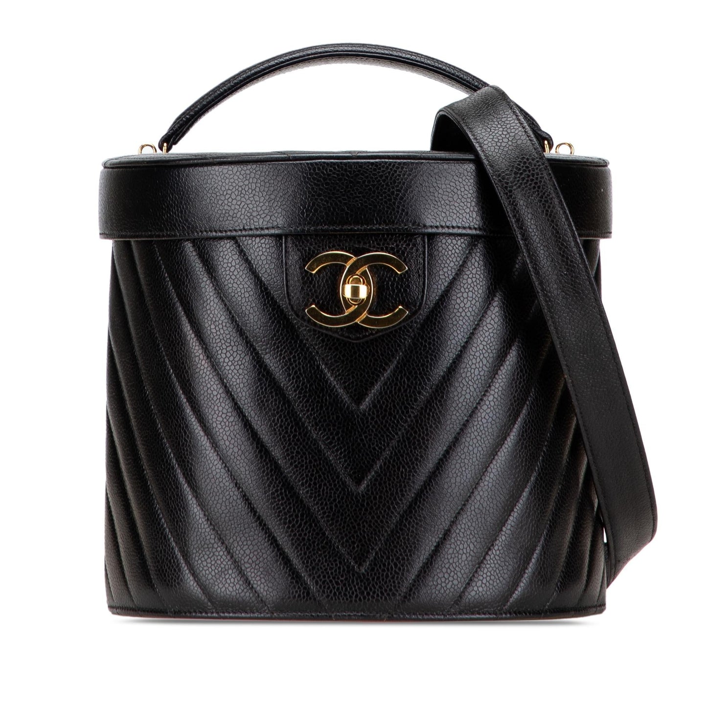 Chanel Cc Chevron Caviar Turnlock Vanity Bag Rovelle Bags