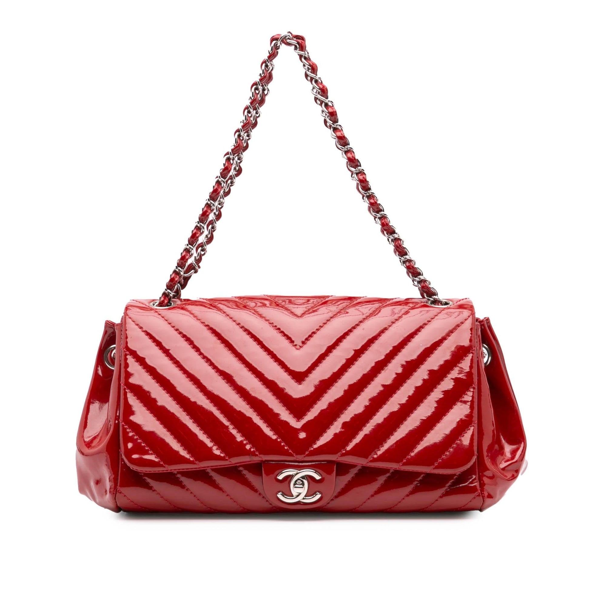 Chanel Cc Chevron Patent Accordion Single Flap Rovelle Bags