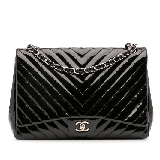 Chanel Maxi Classic Chevron Patent Single Flap Rovelle Bags