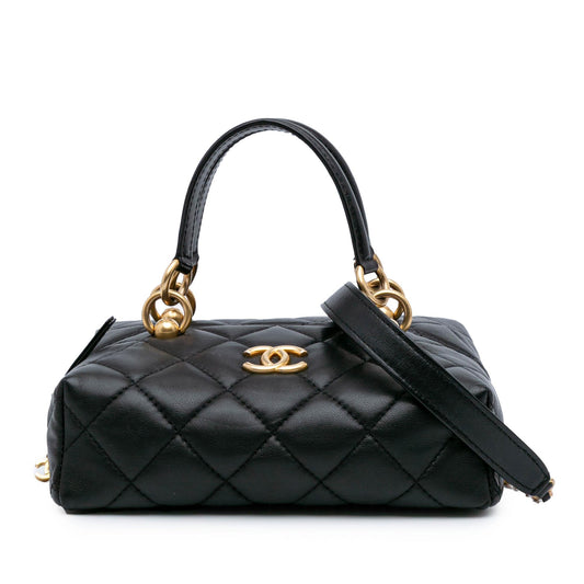 Chanel Métiers D'Art Cc Quilted Lambskin Box Top Handle Satchel Rovelle Bags