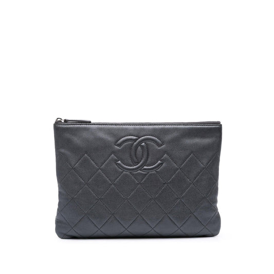 Chanel Medium Cc Quilted Caviar O Case Clutch Rovelle Bags