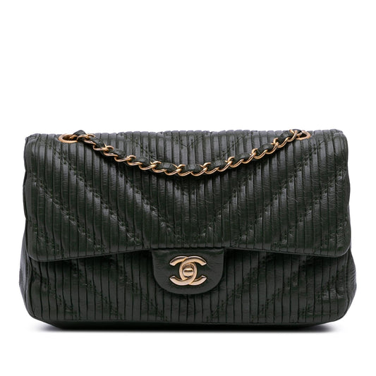Chanel Medium Chevron Calfskin Coco Pleats Double Flap Rovelle Bags
