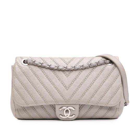 Chanel Medium Chevron Calfskin Stud Wars Flap Rovelle Bags