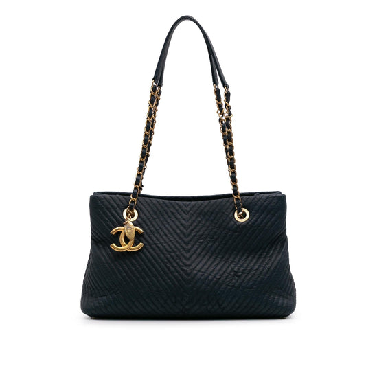 Chanel Medium Chevron Wrinkled Calfskin Medallion Charm Tote Rovelle Bags