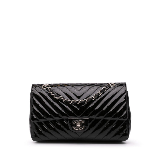 Chanel Medium Classic Chevron Patent Double Flap Rovelle Bags