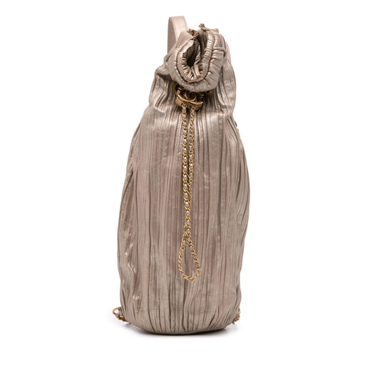 Chanel Medium Metallic Calfskin Coco Pleats Drawstring Backpack Rovelle Bags