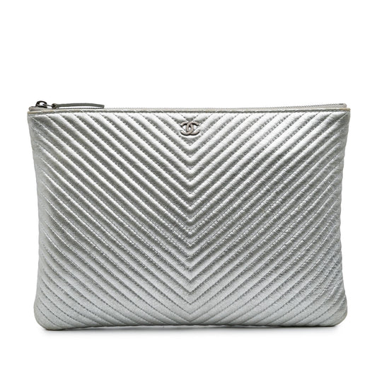 Chanel Medium Metallic Chevron Calfskin O Case Clutch Rovelle Bags