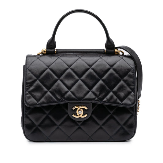 Chanel Medium Quilted Glazed Calfskin Gold Bar Top Handle Flap Rovelle Bags