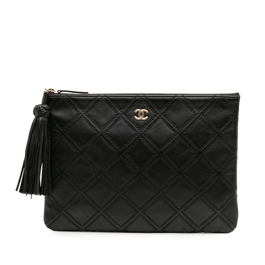 Chanel Medium Quilted Lambskin Double Stitch Tassel O Case Clutch Rovelle Bags