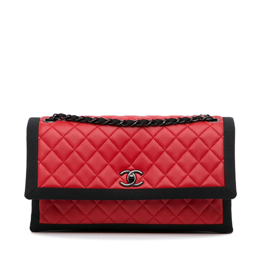 Chanel Medium Quilted Lambskin Grosgrain Two Tone Flap Rovelle Bags
