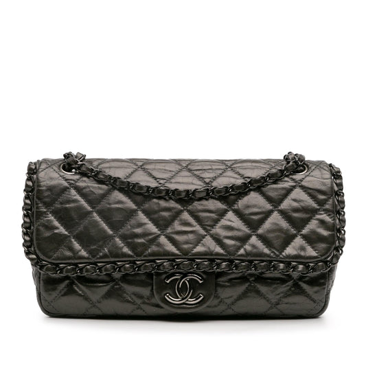 Chanel Medium Quilted Metallic Aged Calfskin Chain Me Flap Rovelle Bags