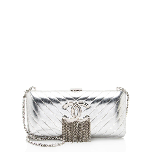 Chanel Metallic Crumpled Lambskin Fringe Clutch Rovelle Bags