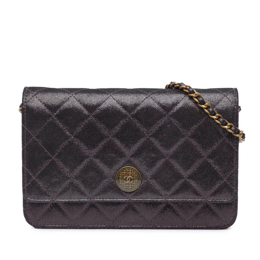 Chanel Metiers D Art Quilted Iridescent Lambskin Tartan Button Wallet On Chain Rovelle Bags