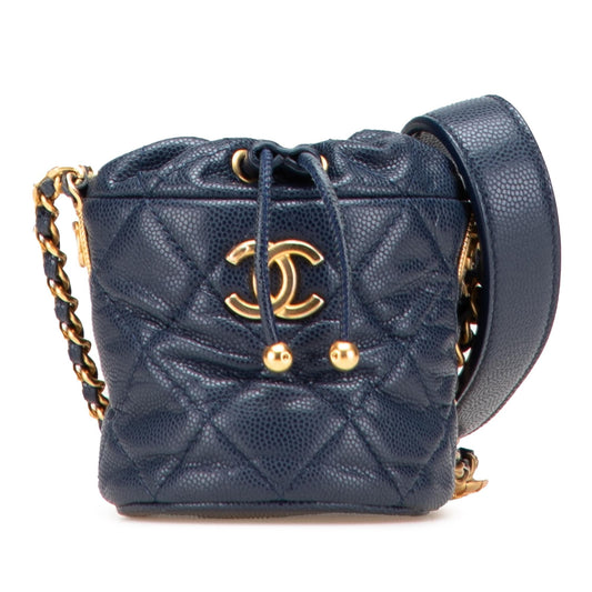Chanel Mini Quilted Caviar Medallion Charms Drawstring Bucket Bag Rovelle Bags