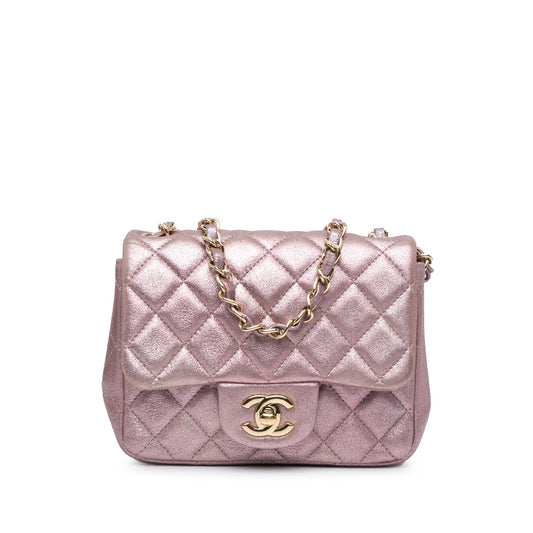 Chanel Mini Square Classic Metallic Calfskin Single Flap Rovelle Bags