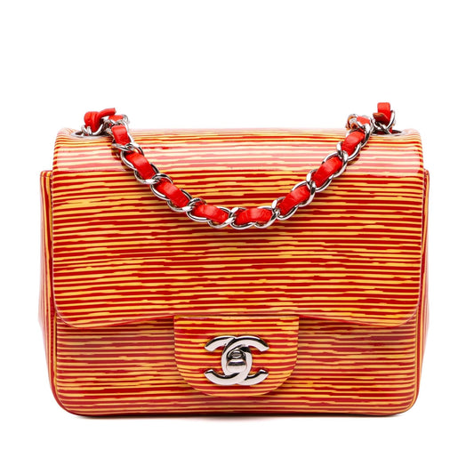Chanel Mini Square Classic Patent Striped Single Flap Rovelle Bags