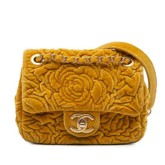 Chanel Mini Square Velvet Camellia Embossed Flap Rovelle Bags