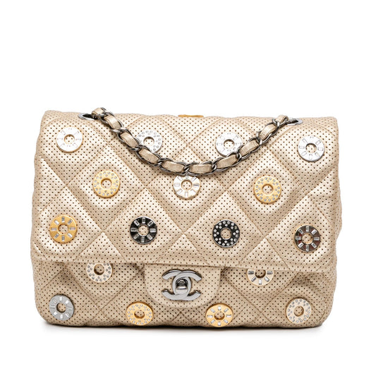 Chanel Paris-Dubai Small Perforated Metallic Lambskin Medals Flap Rovelle Bags