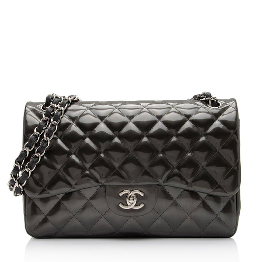 Chanel Patent Leather Stripe Classic Jumbo Double Flap Bag (SHF-xHciHb) Rovelle Bags