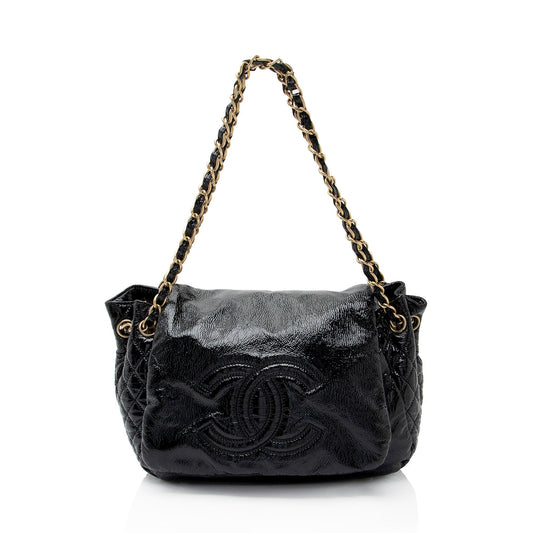 Chanel Patent Vinyl Rock And Chain Medium Shoulder Bag Rovelle Bags