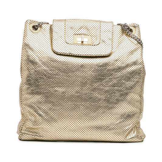 Chanel Perforated Crackled Metallic Calfskin Drill Tote Rovelle Bags
