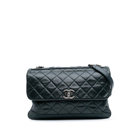 Chanel Quilted Aged Calfskin Logo Accordion Flap Rovelle Bags