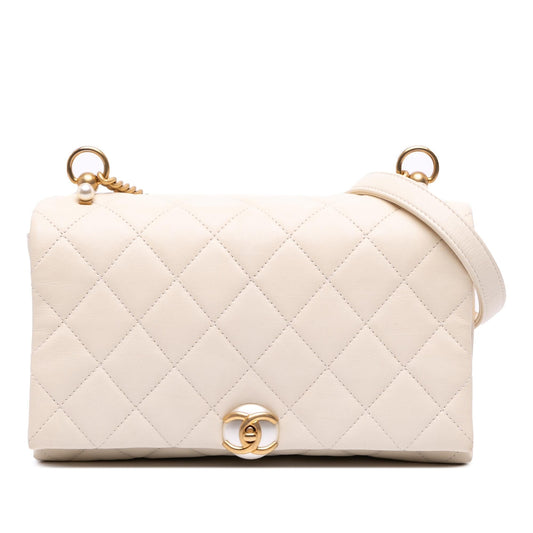 Chanel Quilted Calfskin Pearl Cc Accordion Flap Rovelle Bags